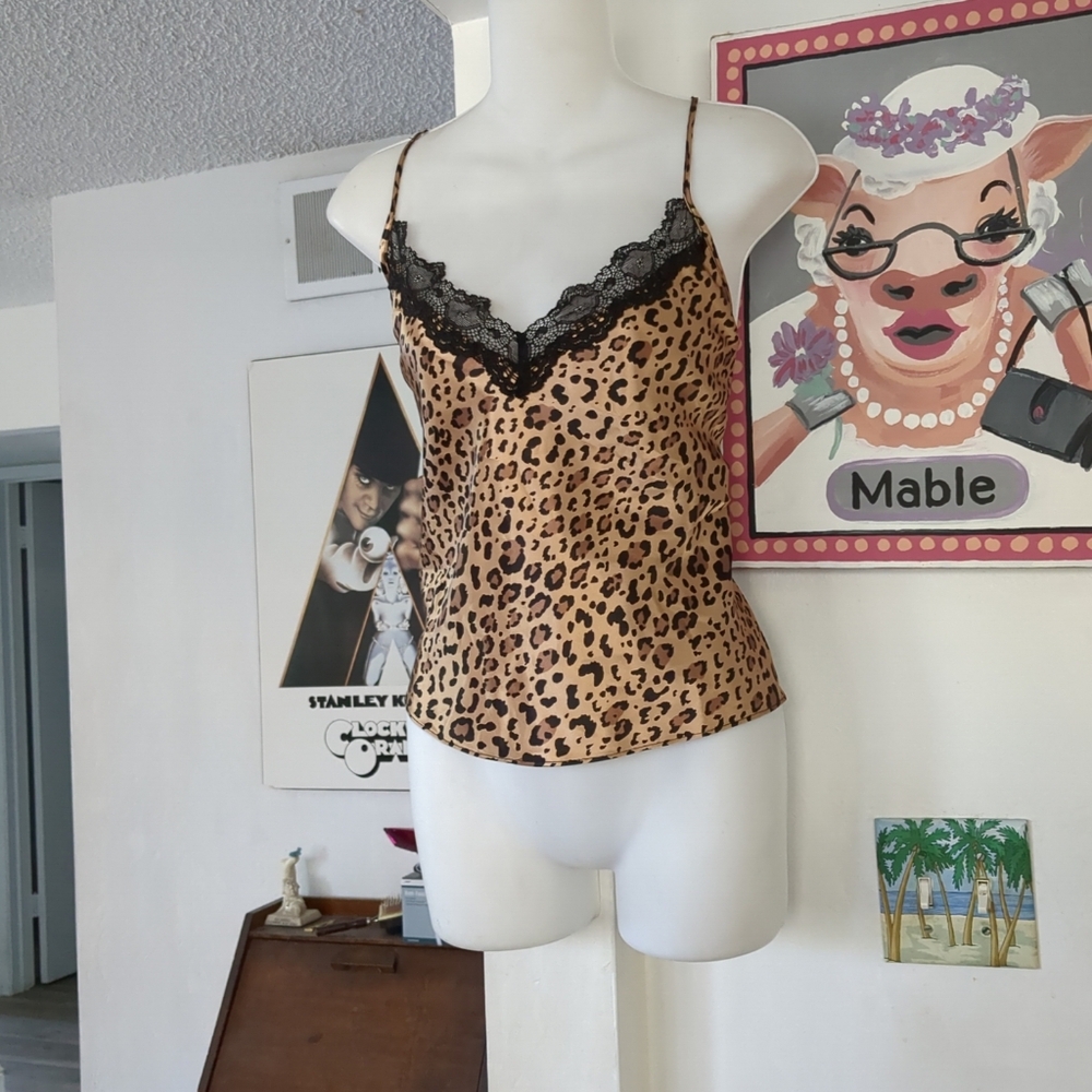 ‼️sale ❤️ NWT In Bloom by Jonquil  Cami Camisole Top SATIN & LACE ANIMAL PRINT M